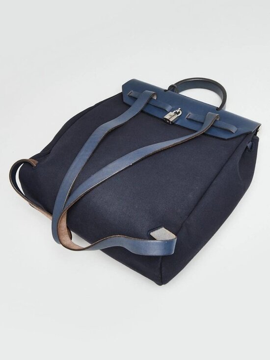 Hermes 30cm Navy Bleu Canvas/Vache Calfskin Leather Herbag PM 2-in-1 Backpack... main image 12